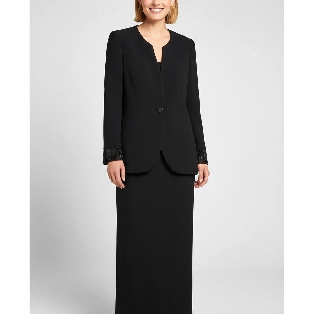 Sunny Choi for Saks Fifth Avenue Black Beaded Evening Gown & Jacket Set Size 14